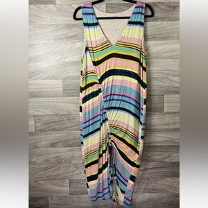 RACHEL Rachel Roy Multicolored Striped Drawstring Midi Dress